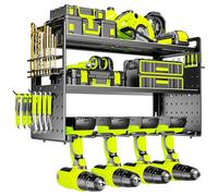 FaloStwer Power Tool Organizer Wall Mount, Drill Holder tool storage with Hooks & Screwdriver Organizer, Heavy Duty Iron 3 Layers Garage Storage Shelf for Workshop Shed Pegboard Basement(Black)