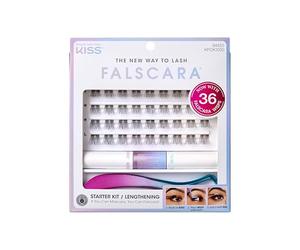 FALSCARA Complete DIY Eyelash Extensions Starter Kit, Bond & Seal, Precision Applicator & 36 Lengthening 10mm-12mm Natural Volume Lash Extension Wisps, Sporty Style & Rounded Shape