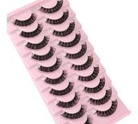False Eyelashes 10 Pairs Russian Natural Volume Wispy Cat Eye Lashes with 3D Fluffy D Curl, Long Faux Eyelash Strips for a Natural Look