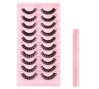 False Eyelashes 10 Pairs Russian Strip Lashes Fluffy Wispy Lashes D Curl Lashes Reusable Hybrid Lashes Fake Eyelashes Faux Mink Lashes Natural Look