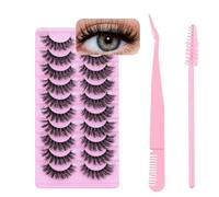 False Eyelashes 10 Pairs Russian Strip Lashes Natural Fluffy Wispy D Curly Faux Mink Lashes Thick Short Soft Eyes Lash Reusable Fake Eyelashes Naturally (JM-07)