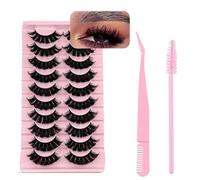 False Eyelashes 10 Pairs Russian Strip Lashes Natural Fluffy Wispy D Curly Faux Mink Lashes Thick Short Soft Eyes Lash Reusable Fake Eyelashes | Naturally