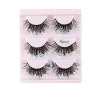False Eyelashes - 3 Pair Glitter Voluminous Glow Style | Sparkly Thick Curled Fake Lash Set | Fluorescent Colorful Neon Makeup Supplies | Wispy Faux Cink Look for Party Festival Stage Performance