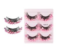 False Eyelashes - 3 Pair Glitter Voluminous Make Up Supplies, Fake Lashes Fiber, Curled Glow In The Dark Thick Artificial Fringe | Colorful Stage Performance Costume Accessory for Carnival Party