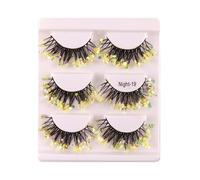 False Eyelashes - 3 Pair Glitter Voluminous Make Up Supplies, Fake Lashes Fiber, Curled Glow In The Dark Thick Artificial Fringe | Colorful Stage Performance Costume Accessory for Carnival Party
