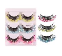 False Eyelashes - 3 Pair Glitter Voluminous Make Up Supplies, Fake Lashes Fiber, Curled Glow In The Dark Thick Artificial Fringe | Colorful Stage Performance Costume Accessory for Carnival Party