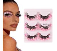 False Eyelashes - 3 Pair Voluminous Eye Make Up Supplies - Glitter Eyelashes - for Stage Carnival Party Festival Performance Club Women Girls