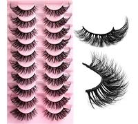 False Eyelashes Cat Eye Lashes Natural Fluffy Wispy Russian Strip Lashes 8D Faux Mink Volume Fox Eye Lashes Handmade Thick Soft Long Dramatic Fake Eyelashes 10 Pairs (HLY04)