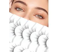 False Eyelashes Cat Eye Lashes Natural Look Fox Eye Eyelashes Thin Band Strip Lashes 15MM Fake Eyelashes 3D Volume Lashes Pack 7 Pair Siligli C Curl Lash