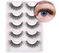 False Eyelashes Faux Mink Lashes Wispy 14mm Strip Natural Look Lashes Fake Eyelashes Fluffy Curly Soft Cat Eye Lashes Pack 5 Pairs by Himirell
