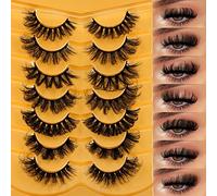 False Eyelashes Fluffy Cat Eye Natural Faux Mink Lashes Dramatic Wispy Fox Eye 17MM Strip Fake Lashes Look Like Eyelash Extensions Pestañas 7 Pairs Pack