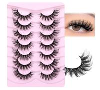 False Eyelashes Fluffy Cat Eye Natural Faux Mink Lashes Dramatic Wispy Fox Eye 17MM Strip Fake Lashes Look Like Eyelash Extensions Pestañas 7 Pairs Pack
