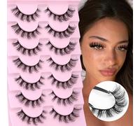 False Eyelashes Fluffy Cat Eye Natural Faux Mink Lashes Dramatic Wispy Fox Eye 17MM Strip Fake Lashes Look Like Eyelash Extensions Pestañas 7 Pairs Pack
