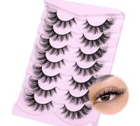 False Eyelashes Fluffy Cat Eye Natural Faux Mink Lashes Dramatic Wispy Fox Eye 17MM Strip Fake Lashes Look Like Eyelash Extensions Pestañas 7 Pairs Pack