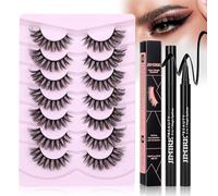 False Eyelashes Fluffy Cat Eye Natural Faux Mink Lashes Dramatic Wispy Fox Eye 17MM Strip Fake Lashes Look Like Eyelash Extensions Pestañas 7 Pairs Pack