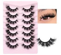 False Eyelashes Fluffy Cat Eye Natural Faux Mink Lashes Dramatic Wispy Fox Eye 17MM Strip Fake Lashes Look Like Eyelash Extensions Pestañas 7 Pairs Pack