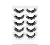 False Eyelashes, Manga Eyelashes, Wet Look, D-curl, Cat-Eye, Japanese Style, Cosplay, Spiky Anime Lashes, 20 mm, Long, Dramatic, Thick, Faux Mink Doll, Wispy, Individual Clusters, 5 Pairs Pack (W-3)