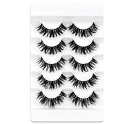 False Eyelashes, Manga Eyelashes, Wet Look, D-curl, Cat-Eye, Japanese Style, Cosplay, Spiky Anime Lashes, 20 mm, Long, Dramatic, Thick, Faux Mink Doll, Wispy, Individual Clusters, 5 Pairs Pack (W-1)