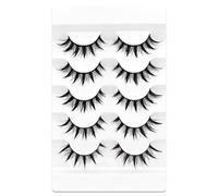 False Eyelashes, Manga Eyelashes, Wet Look, D-curl, Cat-Eye, Japanese Style, Cosplay, Spiky Anime Lashes, 20 mm, Long, Dramatic, Thick, Faux Mink Doll, Wispy, Individual Clusters, 5 Pairs Pack (AL01)
