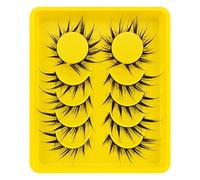 False Eyelashes, Manga Eyelashes, Wet Look, D-curl, Cat-Eye, Japanese Style, Cosplay, Spiky Anime Lashes, 20 mm, Long, Dramatic, Thick, Faux Mink Doll, Wispy, Individual Clusters, 6 Pairs Pack (AL03)