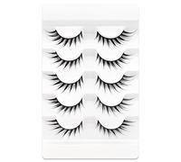 False Eyelashes, Manga Eyelashes, Wet Look, D-curl, Cat-Eye, Japanese Style, Cosplay, Spiky Anime Lashes, 20 mm, Long, Dramatic, Thick, Faux Mink Doll, Wispy, Individual Clusters, 5 Pairs Pack (AL05)