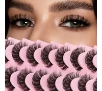False Eyelashes, Natural Eyelashes, Mink Artificial Russian Strip Lashes, Fluffy, 10 Pairs Volume, Fake Eyelash Extension(D03)"