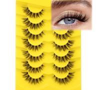 False Eyelashes Natural Look Clear Band Wispy Faux Mink Short Natural Cat Eye Lashes 7 Pairs Kiromiro