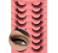 False Eyelashes Natural Mink Lashes 15mm Wispy Curly Eyelashes 5D Fluttery Volume Cat Eye Fake Lashes Pack 8 Pairs by Yawamica