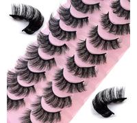 False Eyelashes Russian Strip Lashes 10 Pairs Reusable Natural Look 7D Faux Mink Lashes Fluffy Volume Wispy Fake Eyelashes Handmade Thick Soft Long Dramatic Eyelashes for Makeup (7D15)