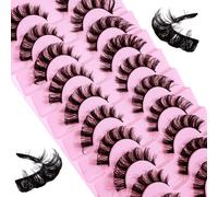 False Eyelashes Russian Strip Lashes D Curl Fluffy Wispy 10 Pairs Reusable Natural Look Faux Mink Volume Fake Handmade Thick Soft Long Dramatic Eyelashes (DH0602)