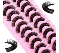 False Eyelashes Russian Strip Lashes D Curl Fluffy Wispy 10 Pairs Reusable Natural Look Faux Mink Volume Fake Handmade Thick Soft Long Dramatic Eyelashes (DH0603)