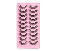 False Eyelashes Set 10 Pairs Wispy Natural Look Faux Mink Lashes Popular Strip Private Labels Eyelash Extension (F, One Size)