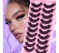 False Eyelashes Strip Fluffy Cat Eye Lashes 3D Thick Eyelash Wispy Curly Full Volume 10 Pairs