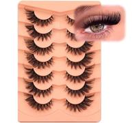 False Eyelashes Wispy Lashes Natural Look Fake Eyelashes C-at Eye Lashes Faux Mink Fluffy Strip False Lashes Fox Eye Lashes Pack 7 Pairs(F- Big Fox Eye)