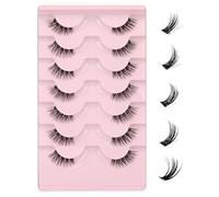 False Eyelashes with Clear Band 3D Fluffy Natural Look Cat Eye Faux Mink Eyelashes 15MM Medium Length D Eye Pack 7 Pairs