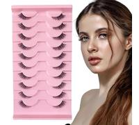 False Eyelashes with Clear Band Half Lashes Natural Look 10 Pairs Cat Eye Wispy Corner Lash Reusable Transparent Fake Lash - Women's Half Lashs for Cat Eye Makeup