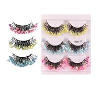 False Lashes | 3 Pair Voluminous Curled Eye Make Up Supplies - Fake Eyelashes - for Women Girlfriend Her Wife Stage Party Festival Performance Club