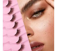 False Lashes Natural Look Cat Eye Half Lashes Wispy Fluffy Faux Mink Lashes Crisscross Multi-layers Fake Eyelashes 7 Pairs Pack