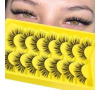 False Lashes Natural Look Eye Lashes Fake Eyelashes C-Curly 10-16mm Slightly Faux Mink Lashes Strip 10 Pairs False Eyelashes