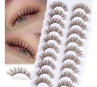 False Lashes Natural Look Eye Lashes Fake Eyelashes C-Curly 10-16mm Slightly Faux Mink Lashes Strip 10 Pairs False Eyelashes