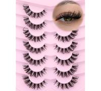 False Lashes Natural Look Fake Eyelashes Wispy Cat Eye Lashes Clear Band False Eyelashes 16MM Faux Mink Lash Pack 7 Pairs