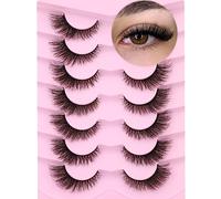 False Lashes Natural Look Faux Mink Lashes Fluffy Fake Eyelashes 16MM Cat Eye Lash Wispy False Eyelashes 7 Pairs