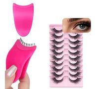 False Lashes Natural Look Fluffy Eyelashes Wispy Fox Eye Lashes That Look Like Extensions 3D Strip Lashes Pack with Pink Silicone Eyelash Tweezers, 10 Pairs