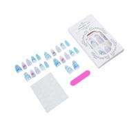 False Manicure Tips Blue Gradient Shell Design with 3D Flower, 30 PCS ABS Artificial Tips Set for At-Home Party and Wedding Looks Stick on Artificial Manicure Blue Art Shell Floral
