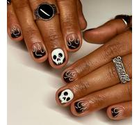 False Nail Art Halloween - Short Square Nails Glossy Ghost Flower Pumpkin Cute Halloween Elements - 24PCS French Pumpkin Contrast Color Wearable Nail Art