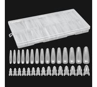 False Nail Tips - 180 Pieces Clear Sandwich Nail Forms, Coffin Almond Shapes Extension, Salon Home Use Beauty Supplies | Kit For Family Friends Weddings Travel Bridal Spa Holiday Pedicure