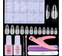 False Nail Tips for Almond, Medium:600 Pieces Full Cover Nail Tips for Acrylic Nails, Professional Clear Nail Tip with Nail Glue Remover and Glue, Acrylic