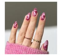 False Nails 24pcs detachable cat eyes red wine false nails with glue full cover ballet square almond shiny press on fake tips(Color28)