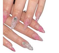 False Nails 24Pcs Elegant Black Almond Press-On Nail With Pearl Heart&Bow Accents-Glossy Finish Short Length Removable False Nails For Women(A369)