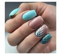 False Nails 24Pcs Fashion Fake Nails Press on Short Square Head False Nail Art Green Leopard Print Design Artifical Full Cover Tips(Color54)